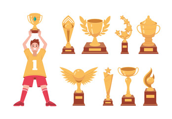 Gold trophy cups for winner set