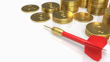 The darts and gold coins on white background for business concept 3d rendering