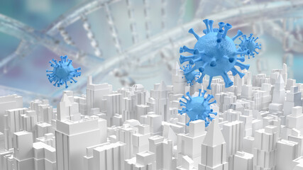The virus in the city for sci or outbreak  concept 3d rendering