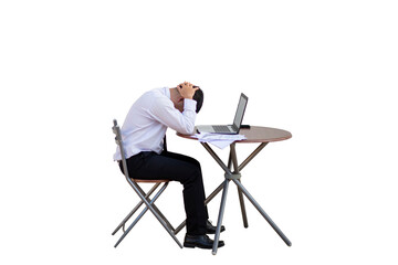 Employees sit stressed from working at the office. On the desk at the document and the laptop.