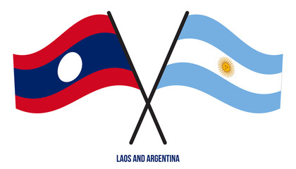 Laos and Argentina Flags Crossed And Waving Flat Style. Official Proportion. Correct Colors.