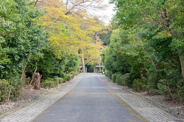 Kyoto, Japan - Mar 31 2020 - Approach to Mausoleum of Emperor Tenji in Yamashina, Kyoto, Japan. Emperor Tenji (626-672) was the 38th emperor of Japan.