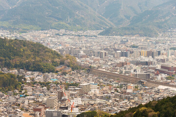 Kyoto, Japan - Apr 03 2020 - Beautiful scenic view from Higashiyama Sancho Park in Higashiyama, Kyoto, Japan.