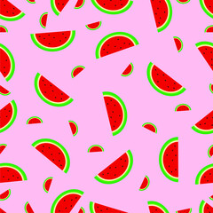 Seamless watermelon pattern. background with watermelon slice red color pieces. art style fruit background design concept for summer season. Vector idea food sweet.