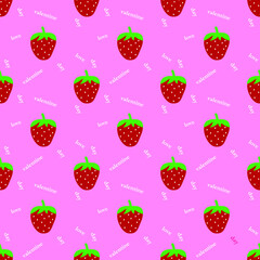 seamless pattern fruit with Strawberry and pastel pink background. Cute fresh strawberry with pink polka dot isolated on background. Fabric and tile wallpaper. Fashion food berry in summer
