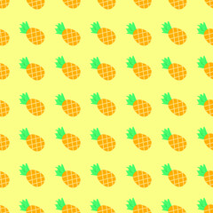 seamless pattern fruit with pineapple and yellow background. Cute fresh pineapple isolated on yellow background. Fabric and tile wallpaper. Fashion food and fruit in summer