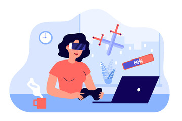 Gamer with VR glasses playing fight video game