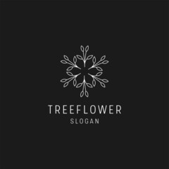 Tree Flower logo linear style icon in black backround