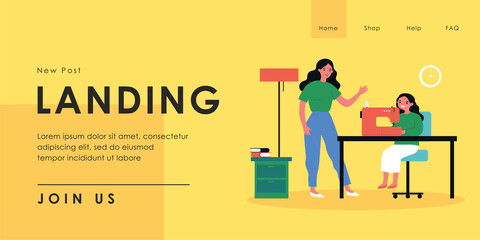 Mother teaching daughter to use sewing machine