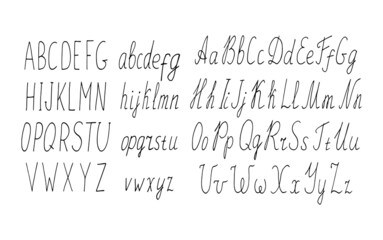 Naklejka premium English alphabet hand drawn. vector, monochrome. letters, written, font.