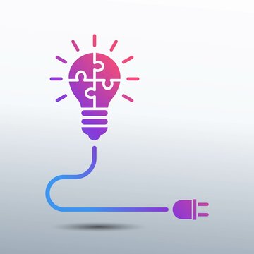 Problem solving concept with Lightbulb made of the puzzle as creative solution idea, invention and innovation icon vector illustration