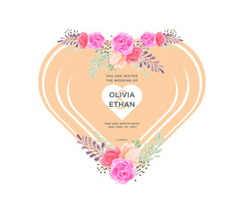 beautiful floral wreath wedding invitation card template, heart with flowers and butterflies,