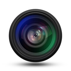 Top view of camera lens isolated on a white background.