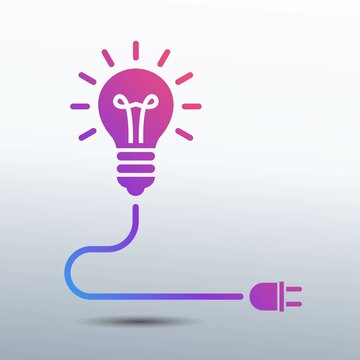 Problem solving concept with Lightbulb light and plug as creative solution idea, invention and innovation icon vector illustration