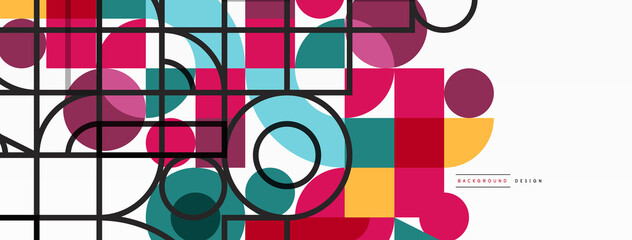 Obraz premium Minimal geometric abstract background. Circle square and triangle design. Trendy techno business template for wallpaper, banner, background or landing