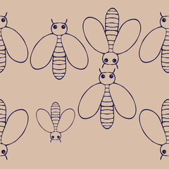 Horizontal design   gray  bee. Hand drawn.