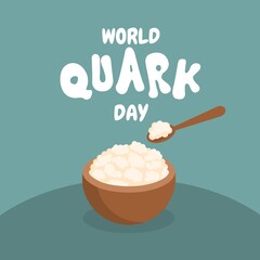 Vector illustration, quark cheese in a bowl, as a banner or poster, world quark day.