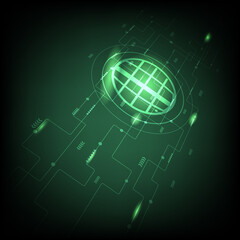 Fototapeta premium Abstract world future technology digital circuit with lines system data connection on dark green background