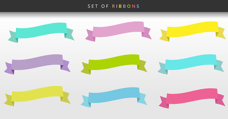 Set of banners pastel curve ribbons isolated on white background.
