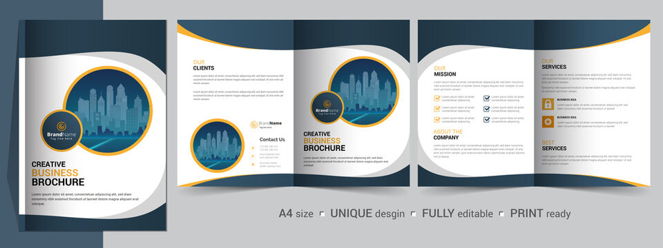 Creative corporate modern business bifold brochure template, bifold layout, a4 size brochure design.