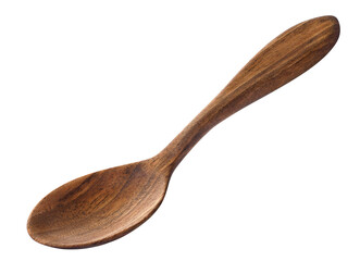 brown empty wooden spoon isolated on white