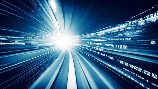 Digital data flow on road in concept of cyber global communication and coding with graphic creating vision of fast speed transfer to show agile digital transformation , disruptive innovation .