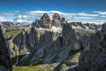 Obraz premium Tre Cime di Lavaredo dolomite mountan peak by Cadini, Italy, Trentino