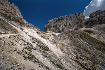 Passo Principe in Catinaccio Dolomite panoramic view, Italy, Trentino
