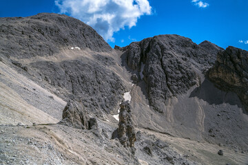 Passo Principe lunar landscape in Catinaccio Dolomite, Italy, Trentino