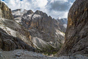 Catinaccio alpine hiking trail, italian alps dolomite, Italy, Trentino
