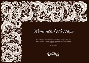 Decorative flowers and leaves in art nouveau style, vintage, old, retro style. Template for wedding invitation, greeting card, banner, gift voucher, label. Vector illustration.