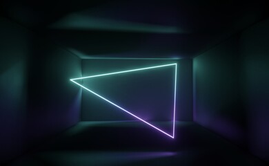 3d render of RGB neon light on darkness background. Abstract Laser lines show at night. Ultraviolet spectrum beam scene