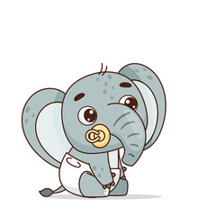 A little elephant in a diaper. Baby. Sits. Vector illustration for designs, prints and patterns.