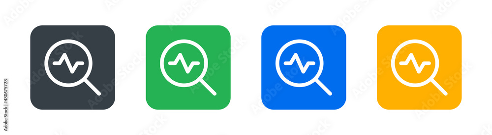 Poster Magnifying glass with line chart symbol. Data analysis icon vector.