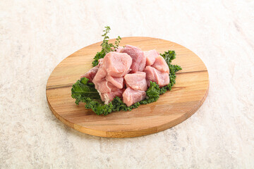 Raw pork meat cubes for coocking