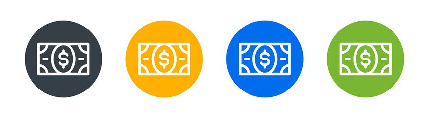Dollar bills on round sign. Dollar money icon vector set.
