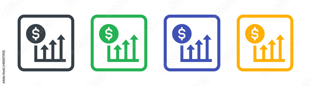 Poster Dollar currency on data chart icon set. Stats dollar icon vector illustration.