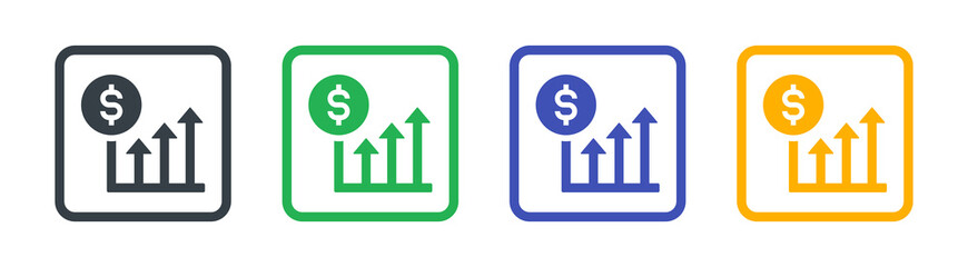 Dollar currency on data chart icon set. Stats dollar icon vector illustration.