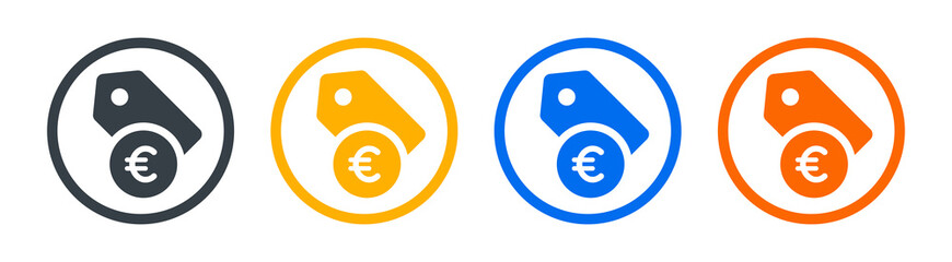 Euro tag price icon set. Commercial concept. Vector illustration