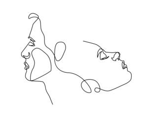 Couple Trendy Line Art Drawing. One Line Couple Illustration. Minimalistic Black Lines Drawing. Continuous One Line Abstract Drawing. Modern Scandinavian Design. Vector EPS 10