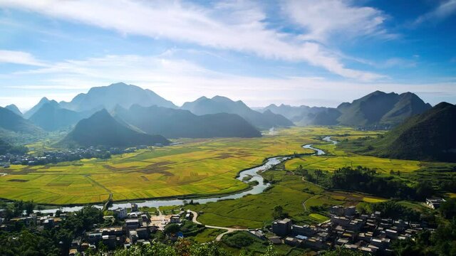 Time-lapse of clouds flowing in the daytime in a rural town in China