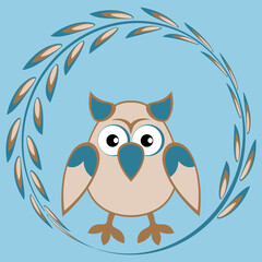 cartoon styled owl, drawing of a child. Design element. Birds - stylization