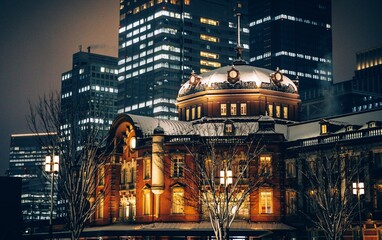 Tokyo Station Covered in Snow