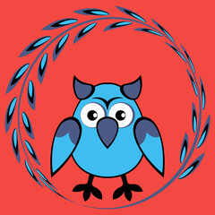 cartoon styled owl, drawing of a child. Design element. Birds - stylization