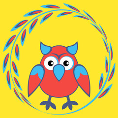 cartoon styled owl, drawing of a child. Design element. Birds - stylization