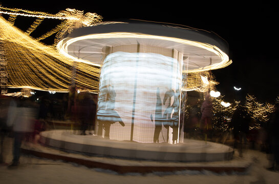 Carousel in the park in motion