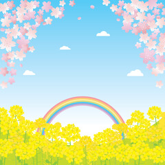 Obraz na płótnie Canvas 春の桜と菜の花の風景イラスト