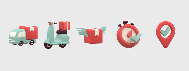 3D set of freight icons for delivery app 3D render illustration