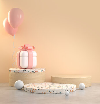 Empty Modern Mockup Stage Step For Show Product With Gift 3D Render Background
