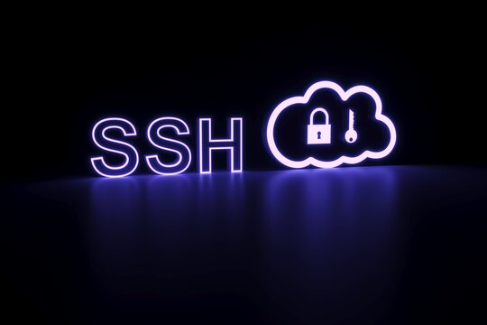 SSH neon concept self illumination background 3D illustration